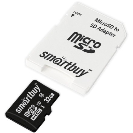  micro SDHC карта памяти Smartbuy 32GB Class 10 PRO U3 R/W:95/60 MB/s (с адаптером SD)