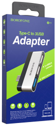 OTG TYPE-C на 3USB Borofone DH1 серебристый