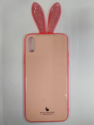 Накладка для i-Phone X силикон со стеклом с ушами разноцветный