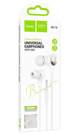  Стереонаушники Hoco M116 с микрофоном белые