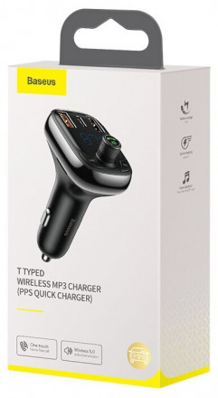 FM трансмиттер Baseus T-Typed Bluetooth MP3 Charger 1USB (CCTM-B01) черный