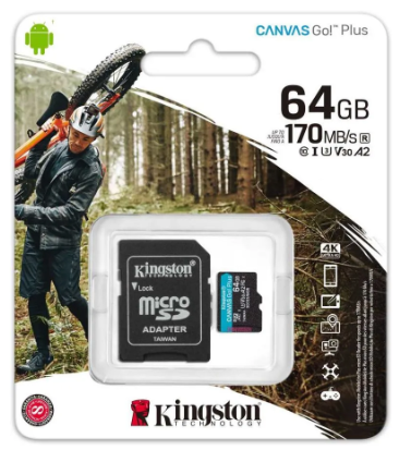  micro SDXC карта памяти Kingston 64GB Class10 170R A2 U3 V30 Canvas Go Plus c адапт..(SDCG3/64GB)