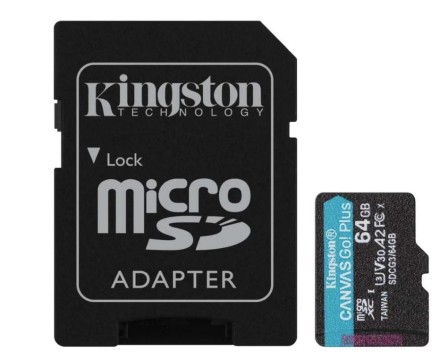  micro SDXC карта памяти Kingston 64GB Class10 170R A2 U3 V30 Canvas Go Plus c адапт..(SDCG3/64GB)