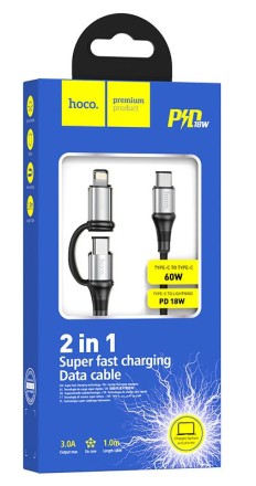  Usb Кабель-зарядка Type-C на Type-C Hoco X50 3.0A 60W 1M серебристый