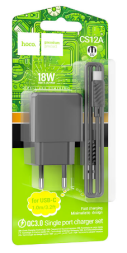 Сетевое зар. устр. Hoco CS12A с шнуром Type-C 1USB черное