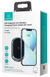 Держатель c беспроводной зарядкой в воздуховод Usams US-CD182 15W магнитный черный