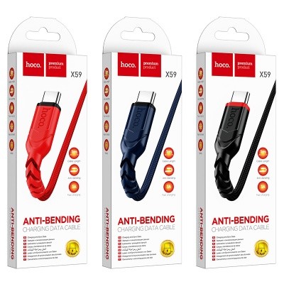  Usb Кабель-зарядка Type-C Hoco X59 3A 1м в тканевой оплётке красный