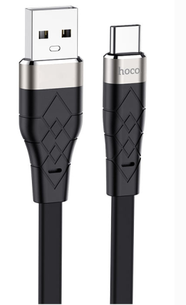  Usb Кабель-зарядка Type-C Hoco X53 Angel silicone 3A 1м плоский силиконовый чёрный