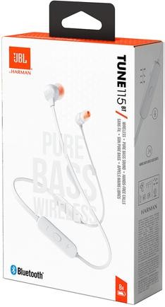 Беспроводные наушники для спорта JBL T115BT BT4.2/160mAh/8ч белые