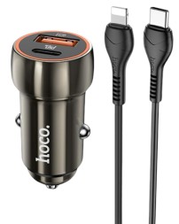 Автомобильное заряд. устр. Hoco Z46A с шнуром Type-C на Lightning 1USB/1C 18W QC3.0 серое