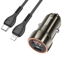 Автомобильное заряд. устр. Hoco Z46A с шнуром Type-C на Lightning 1USB/1C 18W QC3.0 серое