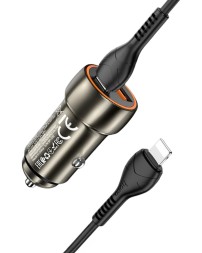 Автомобильное заряд. устр. Hoco Z46A с шнуром Type-C на Lightning 1USB/1C 18W QC3.0 серое