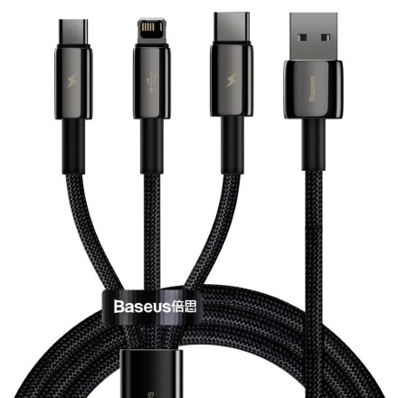  Usb Кабель-зарядка 3в1 Lightning/Micro/Type-C Baseus Cafule 1.5м (CAMLTWJ-01) черный