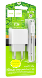 Сетевое зар. устр. Hoco CS12A с шнуром Type-C 1USB белое