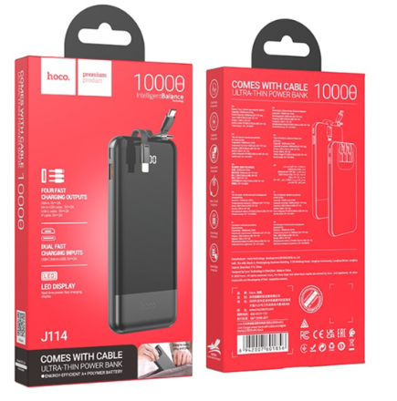  Powerbank Hoco J114 10000mAh 1USB/1USB-C с проводом Type-C/Lightning/Micro черный