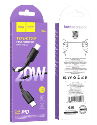  Usb Кабель-зарядка Type-C на Lightning Hoco X96 2.4A 1м черный