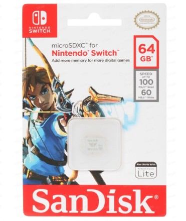  micro SDXC карта памяти Sandisk Nintendo Switch 64GB Class10 100/960 MB/s (SDSQXAT-064G-GNCZN)