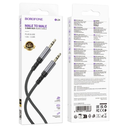  Аудиокабель AUX 3.5мм Borofone BL24 1м тканевый серый