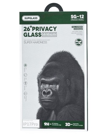  Защитное стекло для i-Phone 17/17 Pro/16 Pro Supglass SG-12 Антишпион 26° чёрное
