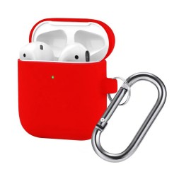 Силиконовый чехол для AirPods с карабином красный