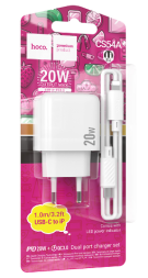 Сетевое зар. устр. Hoco CS54A с шнуром Type-C на Lightning 1USB/1C 30W белое