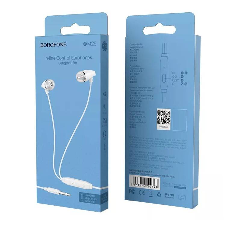 Наушники с микрофоном Borofone BM25 Sound Edge 1.2м белые купить оптом и в  розницу по низкой цене в Москве. Доставка в срок по всей России.  Приобретайте товары в нашем интернет-магазине opt-memory.ru
