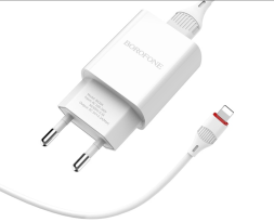 Сетевое зар. устр. Borofone BA20A с шнуром Lightning 1USB 2.1A белое