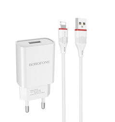 Сетевое зар. устр. Borofone BA20A с шнуром Lightning 1USB 2.1A белое