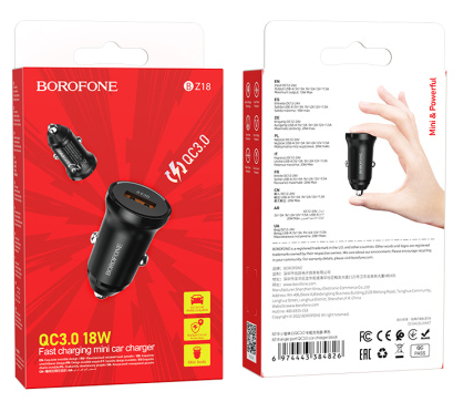  Автомобильное заряд. устр. Borofone BZ18 1USB QC3.0 черное