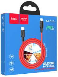 Usb Кабель-зарядка Type-C на Lightning Hoco X21 Plus Silicone 3A 20W 1м силиконовый красный