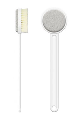  Щетка для душа Qualitell Double Sided Shower Brush с пемзой для пяток белая