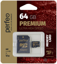 micro SDXC карта памяти Perfeo 64GB Premium (Class 10) UHS-1
