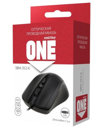  Мышь проводная Smartbuy ONE 352 USB/DPI 800-1200-1600/4 кнопки/1.24м (SBM-352-K) черная