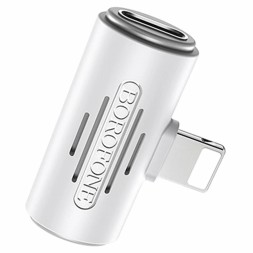 Переходник Borofone BV6 Lightning (папа) на 2 Lightning (мама) аудио/зарядка белый