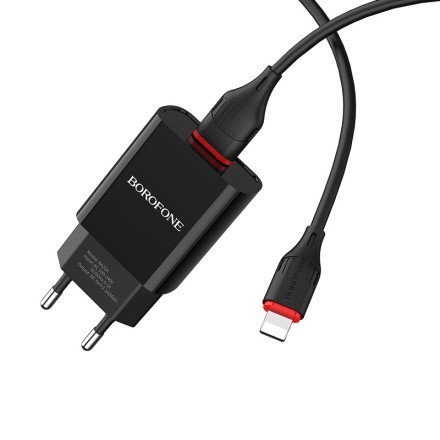  Сетевое зар. устр. Borofone BA20A с шнуром Lightning 1USB 2.1A черное