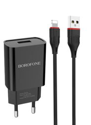 Сетевое зар. устр. Borofone BA20A с шнуром Lightning 1USB 2.1A черное