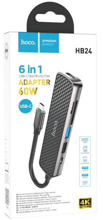  Кабель-переходник Hoco HB24 Type-C на HDMI/USB3.0/USB2.0/USB-C/TF/PD серый