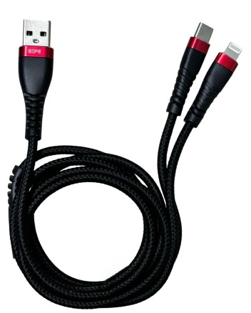  Usb Кабель-зарядка EOFE AT31 2в1 Lightning/Type-C 2.4A 1.2м черный