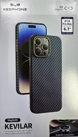  Накладка для i-Phone 15 Pro Max Keephone Kevilar Magsafe синий