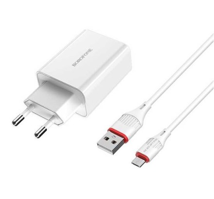  Сетевое зар. устр. Borofone BA20A с шнуром Micro 1USB 2.1A белое