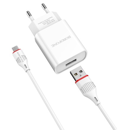  Сетевое зар. устр. Borofone BA20A с шнуром Micro 1USB 2.1A белое