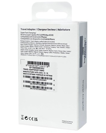 Сетевое зар. устр. для Samsung 45W TYPE-C в упаковке черное (High copy)