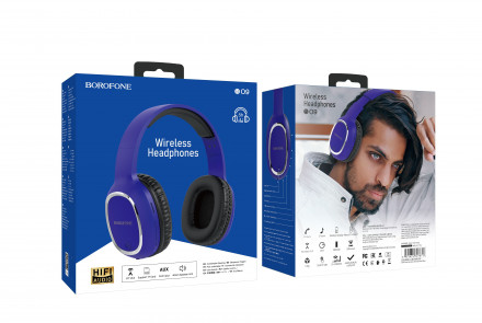 Стереонаушники Bluetooth Полноразмерные Borofone B09 BT5.0 с микрофоном синие
