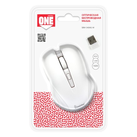  Мышь беспроводная Smartbuy ONE 340AG USB/DPI 800-1200-1600/4 кнопки/1AA белая (SBM-340AG-W)