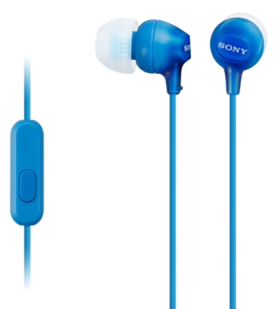 Стереонаушники Sony MDR-EX15AP с микрофоном синие (High Copy)