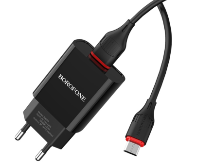  Сетевое зар. устр. Borofone BA20A с шнуром Micro 1USB 2.1A черное