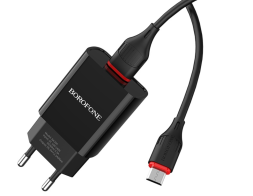 Сетевое зар. устр. Borofone BA20A с шнуром Micro 1USB 2.1A черное