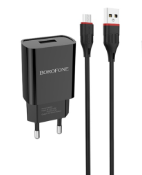 Сетевое зар. устр. Borofone BA20A с шнуром Micro 1USB 2.1A черное