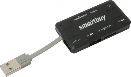  Картридер + хаб Smartbuy 750 3USB/MicroSD/SD/MS/M2 (SBRH-750-K) черный