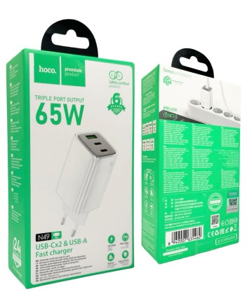  Сетевое зар. устр. Hoco N49 1USB/2C 65W белое